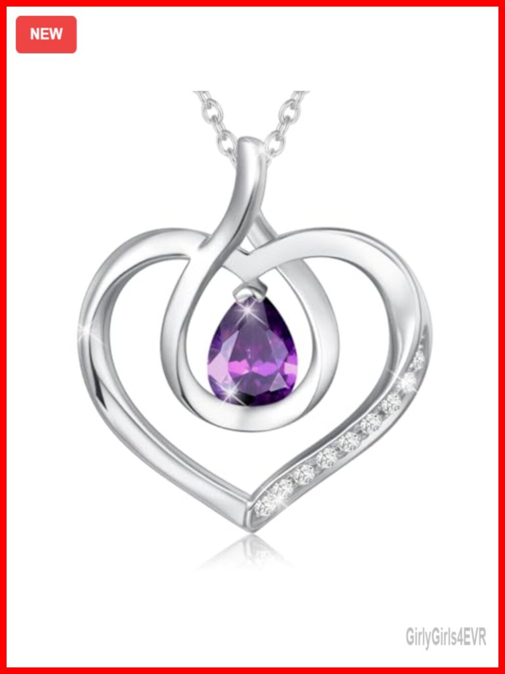 Sterling Silver Amethyst Heart Birthstone Necklace White Gold Plated Pendant